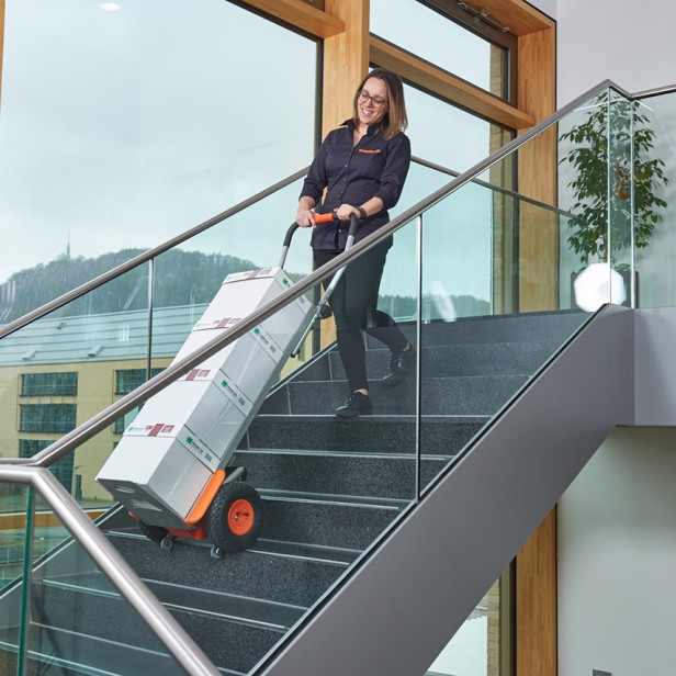 CARGOMASTER C120F Electric stair climbing trolley, Battery-powered lifting trolley, Heavy object transport trolley for stairs, Professional moving equipment