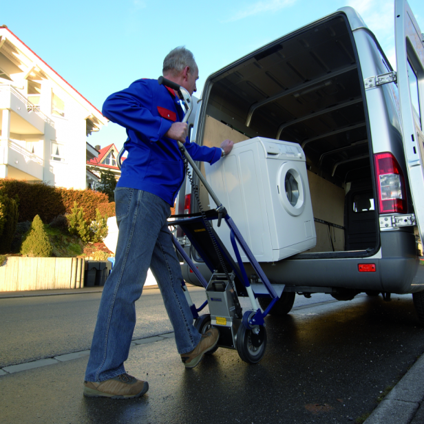 CARGOMASTER A142 Electric stair climbing trolley, Battery-powered lifting trolley, Heavy object transport trolley for stairs, Professional moving equipment