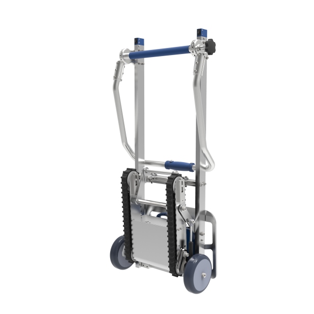 XSTO CT070 electric battery-powered stair climbing trolley, moves loads up to 70 kg on stairs, with pneumatic wheels and durable frame, ideal for use on stairs without elevators