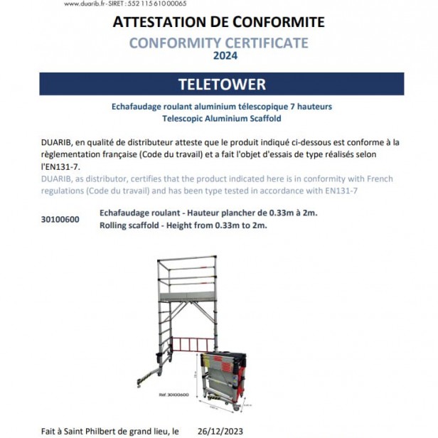 ΑΝΑΔΙΠΛΟΥΜΕΝΗ ΣΚΑΛΩΣΙΑ ΑΛΟΥΜΙΝΙΟΥ DUARIB TELETOWER 4Μ 7 ΣΚΑΛΟΠΑΤΙΩΝ (ΘΕΣΕΩΝ)