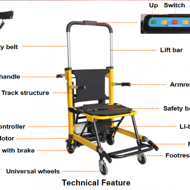 DRAGON DW-ST003A ηλεκτρικό ερπυστριοφόρο αμαξίδιο αναρρίχησης σκάλας DRAGON DW-ST003A αμαξίδιο αναρρίχησης σκάλας για ΑΜΕΑ DRAGON DW-ST003A αλουμινένιο πλαίσιο DRAGON DW-ST003A 40 σκαλοπάτια/λεπτό DRAGON DW-ST003A 200 kg φορτίο
