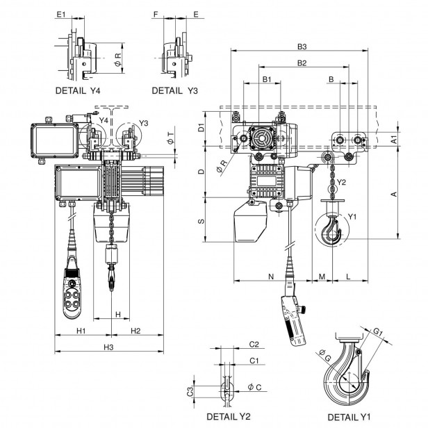 Chain hoist lifting capacity low headroom with electric trolley 500kg 380V HOISTS