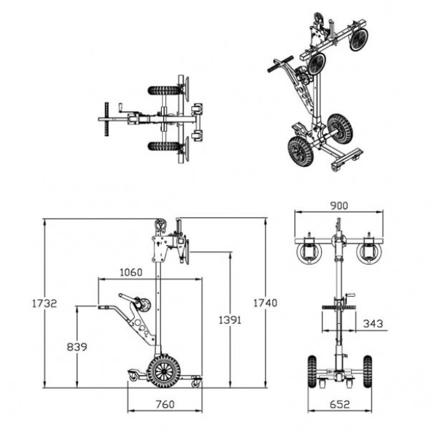 KSF S‑GT 2 τρόλεϊ γυαλιού 120kg 1,73m Τρόλεϊ μεταφοράς γυαλιού S‑GT2 120 kg KSF S‑GT2 ανυψωτικό γυαλιού με βεντούζες