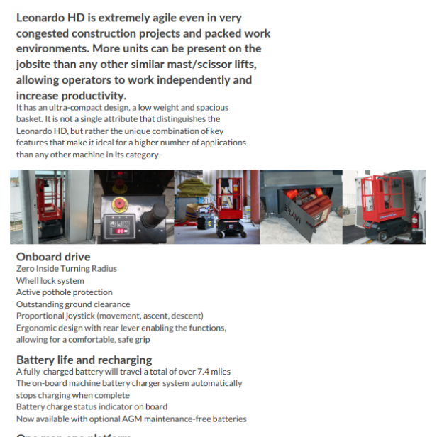 COMPACT ΠΛΑΤΦΟΡΜΑ LEONARDO HD 4,9m Υψος εργασίας ΚΑΛΑΘΟΦΟΡΑ-ΕΞΕΔΡΕΣ-ΕΡΓΟΤΑΞΙΟ