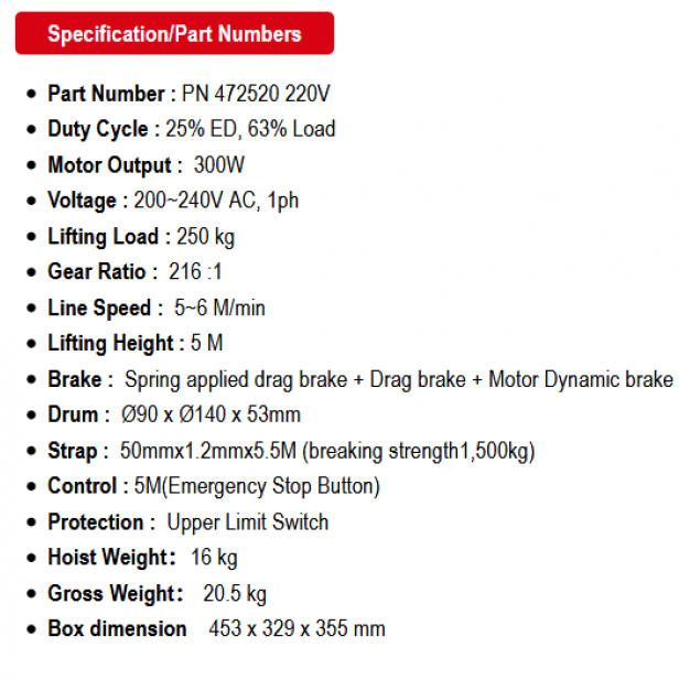 COME UP CSH-250 βαρούλκο ιμάντα 250 kg   Βαρούλκο ιμάντα 5 m COME UP CSH-250   Ηλεκτρικό βαρούλκο COME UP CSH-250   Βαρούλκο με ιμάντα υψηλής αντοχής COME UP CSH-250