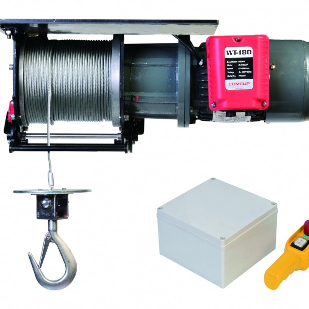 COME UP WT-180 ηλεκτρικό βαρούλκο ανεμογεννήτριας, 180kg ανύψωση  Τριφασικό βαρούλκο COME UP WT-180 με συρματόσχοινο 98m  Ηλεκτρικό βαρούλκο για ανεμογεννήτριες, λειτουργία 380-440V  Ασφαλές βαρούλκο COME UP WT-180 για ανύψωση σε μεγάλα ύψη