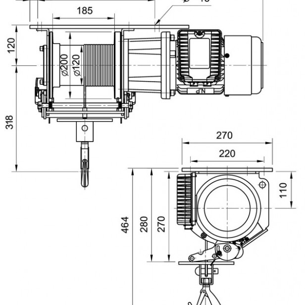 COME UP WT-180 ηλεκτρικό βαρούλκο ανεμογεννήτριας, 180kg ανύψωση  Τριφασικό βαρούλκο COME UP WT-180 με συρματόσχοινο 98m  Ηλεκτρικό βαρούλκο για ανεμογεννήτριες, λειτουργία 380-440V  Ασφαλές βαρούλκο COME UP WT-180 για ανύψωση σε μεγάλα ύψη