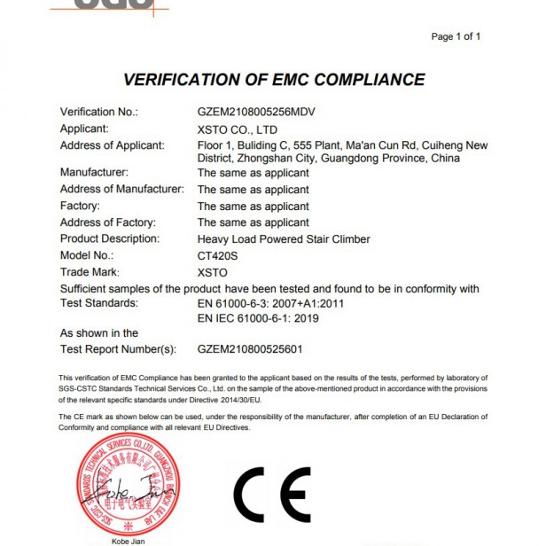 XSTO CT420S Ηλεκτρικό καρότσι για σκάλες, Φορτίο έως 420 kg, Αυτο-ισορροπούμενο με αισθητήρες κέντρου βάρους, Ελεγχόμενο με καλώδιο τηλεχειριστήριο, Μη-γλιστράει crawler track, IP54, Θόρυβος < 70 dB