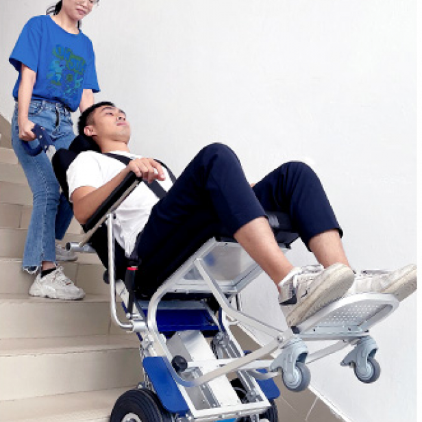 XSTO TR140C electric stair climbing chair, attendant control, transport of individuals with limited mobility on stairs, lightweight, safe and easy to use