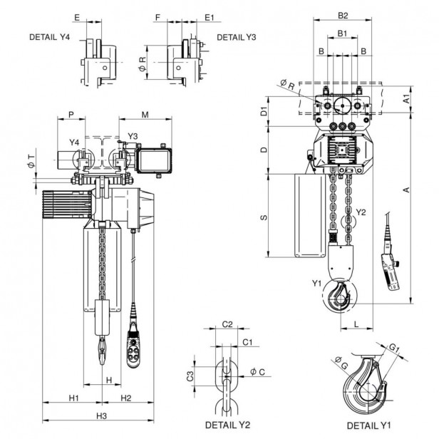 Chain hoist 2 speed with electric trolley 4000kg WR 380V HOISTS