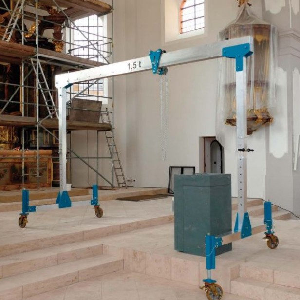 Stationary gantry crane - 1500 kg load capacity, beam length + max height can be selected 