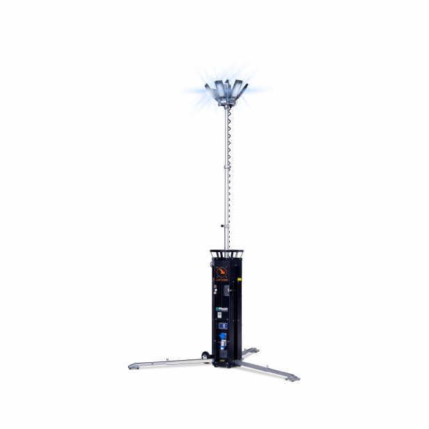 - LUXTOWER LUX S11 LED lighting tower with 6×80W floodlights - Portable light tower LUX S11 up to 4.5 meters height - Electric-powered LUX S11 light tower 3600m² coverage