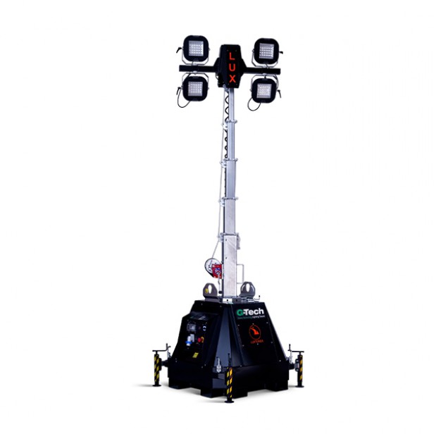 - LUXTOWER LUX C23B light tower with 4×100W LED - Portable LUX C23B light tower with battery power - 3000 m² coverage LUX C23B light tower with no external power supply