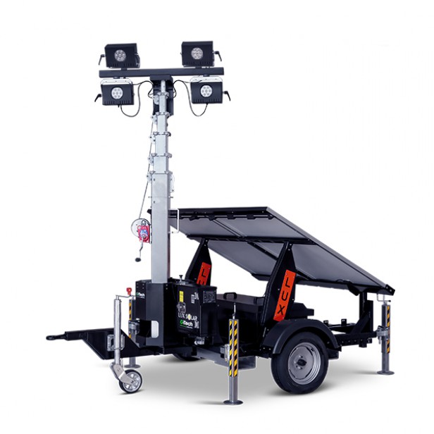 - LUXTOWER LUX SOLAR light tower with 4×65W LED floodlights - Solar-powered LUX SOLAR light tower with battery pack - 2650 m² coverage LUX SOLAR tower with no external power supply