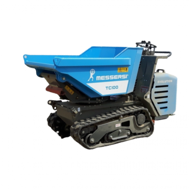 Messersi TC100 mini tracked dumper 1000 kg Messersi TC100 with hydrostatic transmission Messersi TC100 with 2-speed travel Messersi TC100 with 0.45 m³ loading skip Messersi TC100 compact dumper for narrow spaces