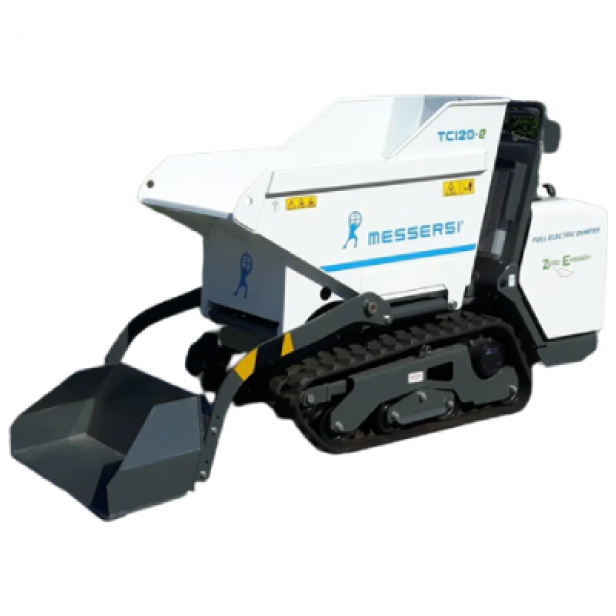 Messersi TC120E μίνι ερπυστριοφόρο dumper 1200 kg Messersi TC120E με πλήρη ηλεκτρική κίνηση Messersi TC120E με ανατρεπόμενη καρότσα Messersi TC120E με αυτοφορτωτική σκαπάνη Messersi TC120E για στενούς χώρους και εσωτερικές εργασίες