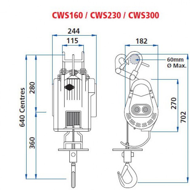 CWS-DKL--230 Wire rope hoist 28m*5mm 230kg 220V