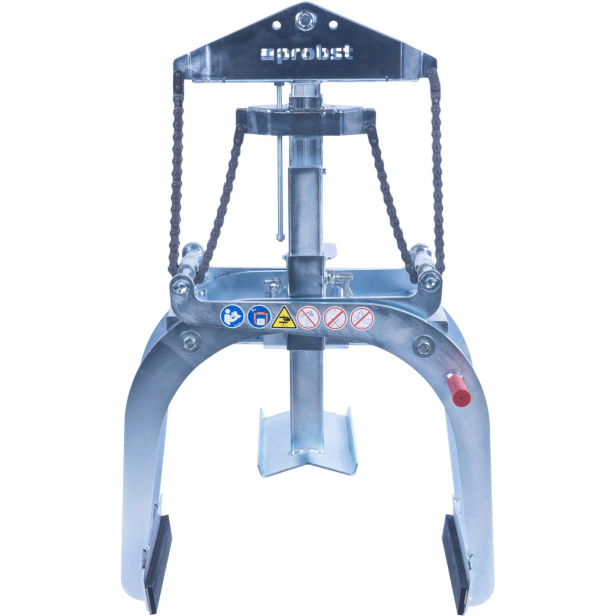 Probst Round Grab RG on construction site Probst RG lifting pipe Probst RG in use with crane Probst RG lifting block