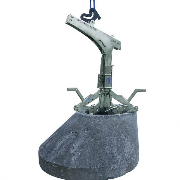 Probst SVZ-UNI on construction site Probst SVZ-UNI lifting manhole Probst SVZ-UNI in use with crane Probst SVZ-UNI lifting manhole cone