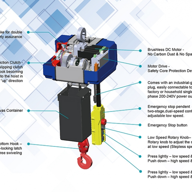 COME UP BMC-1000 chain hoist 1000 kg 3 m, brushless electric hoist COME UP, single phase chain hoist COME UP BMC-1000, industrial hoist 1000 kg COME UP, hoist for factory and professional use
