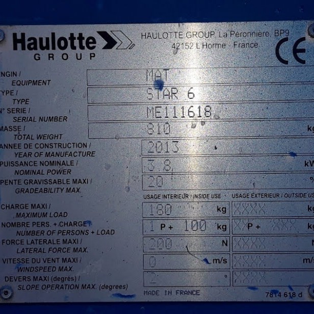 USED HAULOTTE STAR 6 WORK PLATFORM 230kg 5.8m (2013) 