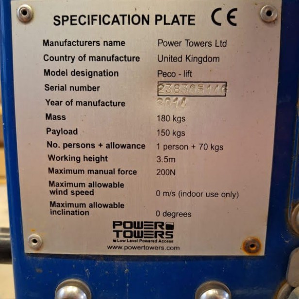USED JLG PECOLIFT (2014) 3.5M 150KG 