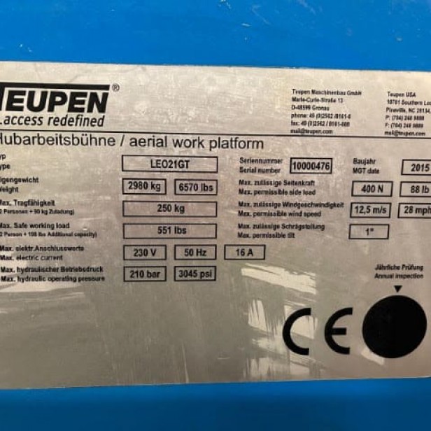 ΜΕΤΑΧΕΙΡΙΣΜΕΝΟ ΚΑΛΑΘΟΦΟΡΟ ΜΕ ΕΡΠΥΣΤΡΙΕΣ  TEUPEN LEO 21 GT 21M 250KG (2015)