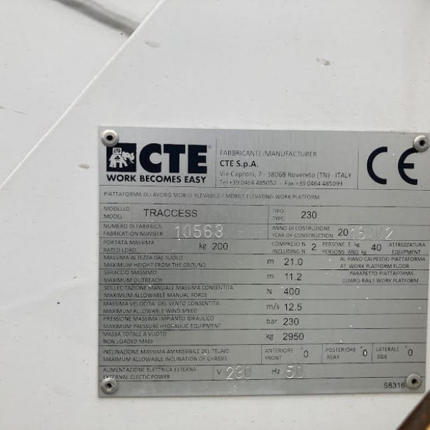 CTE USED SELF-PROPELLED BASKET WITH CRAWLERS TRACCESS 230 23M 200KG (2016)