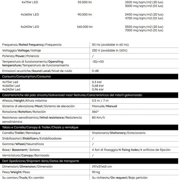 ITALTOWER LIGHTING TOWER WITH MANUAL LIFTING SYSTEM KT UP TO 5.5M - ILLUMATED AREA UP TO 3000 SQM