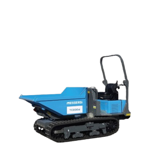 Messersi TC230D μίνι ερπυστριοφόρο dumper 2300 kg Messersi TC230D Stage V mini dumper Messersi TC230D dumper για δύσκολα εδάφη Messersi TC230D με joystick έλεγχο και swivel skip Messersi TC230D compact dumper 1,17 m³ κάδος