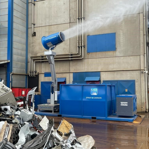 MB Dustcontrol SprayCannon 40–100 SKID σύστημα καταστολής σκόνης φορητό SprayCannon 40–100 SKID από MB Dustcontrol SprayCannon 40–100 SKID με εμβέλεια 40–100 m και κάλυψη 27.500 m²