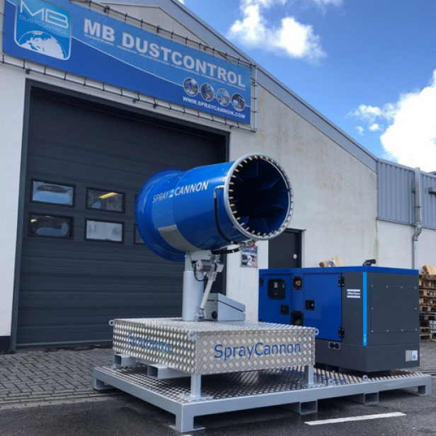 MB Dustcontrol SprayCannon 40–100 SKID dust suppression system portable SprayCannon 40–100 SKID by MB Dustcontrol SprayCannon 40–100 SKID with 40–100 m throw distance and coverage up to 27,500 m²