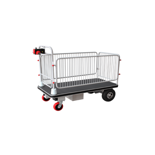 HUAGANG HG-105 ηλεκτροκίνητο καρότσι, καρότσι πλατφόρμας με φράχτη 400 kg, ηλεκτροκίνητο καρότσι για βιομηχανική χρήση, ηλεκτρικό καρότσι με φράχτη, ρυμουλκό με κινητήρα 400W, καρότσι για αποθήκες, powered platform cart HUAGANG HG-105