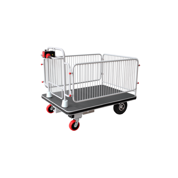 HUAGANG HG-110 ηλεκτροκίνητο καρότσι, καρότσι πλατφόρμας με φράχτη 400 kg, ηλεκτροκίνητο καρότσι για βιομηχανική χρήση, ηλεκτρικό καρότσι με φράχτη, ρυμουλκό με κινητήρα 400W, καρότσι για αποθήκες, powered platform cart HUAGANG HG-110