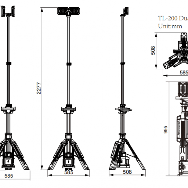 G-Comin TL-200 folding light tower, LED G-Comin TL-200, portable lighting G-Comin TL-200 up to 50 m², outdoor light tower G-Comin TL-200, durable lighting G-Comin TL-200