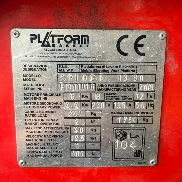 Platform Basket Spider 13.80 MOD 2019 tracked hybrid spider lift, Spider Lift Platform Basket 13.80 MOD 2019, Platform Basket Spider 13.80 tracked spider lift, Platform Basket Spider 13.80 aerial platform, Spider 13.80 tracked aerial work platform, Hybrid