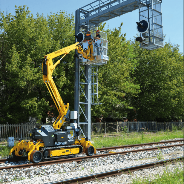 Platform Basket RR9/200 Rail Boom Lift for safe work on railway tracks Platform Basket RR 9/200 Boom Lift for railway maintenance Platform Basket RR 9/200 Rail Boom Lift for electrification and signalling works