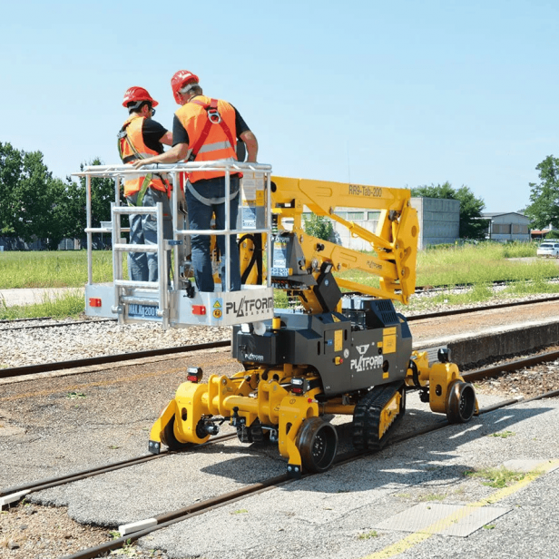 Platform Basket RR9/200 Rail Boom Lift for safe work on railway tracks Platform Basket RR 9/200 Boom Lift for railway maintenance Platform Basket RR 9/200 Rail Boom Lift for electrification and signalling works