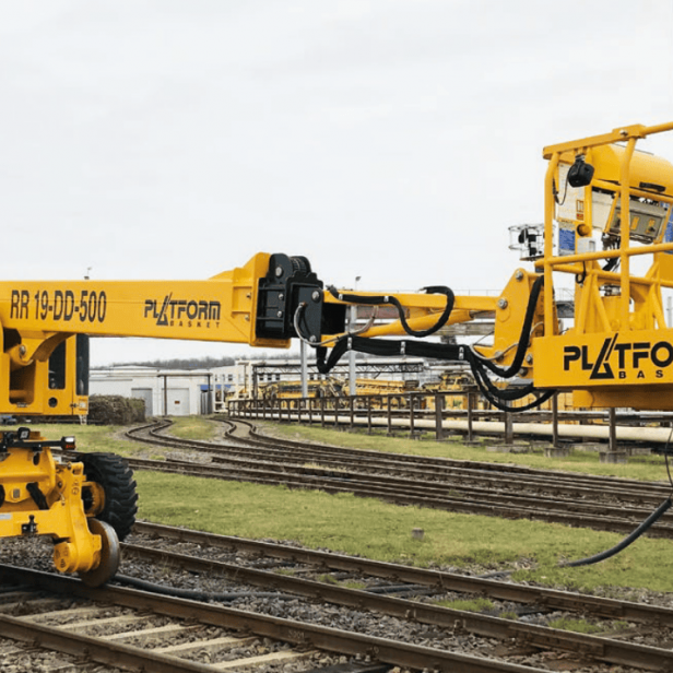 Platform Basket RR 19/500 Rail Boom Lift for safe work on railway tracks Platform Basket RR 19/500 Boom Lift for railway maintenance Platform Basket RR 19/500 Rail Boom Lift with 500 kg capacity