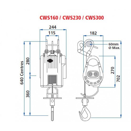 CWS-DKL--230 Wire rope hoist 28m*5mm 230kg 220V CWS-DKL--230 Wire rope hoist 28m*5mm 230kg 220V - Kapountalis