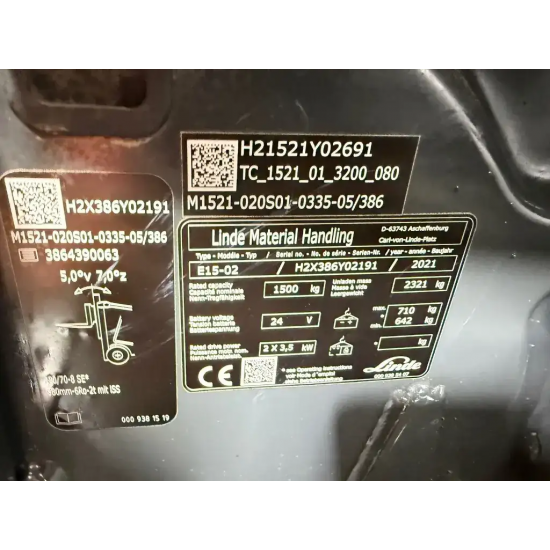LINDE USED ELECTRIC FORKLIFT E15-02 EVO (2021) - Kapountalis