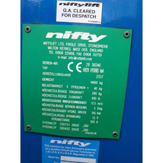 USED ARTICULATED BOOM LIFTS NIFTYLIFT HR28 HYBRID 4X4 (2017) 28M 280kg - Kapountalis