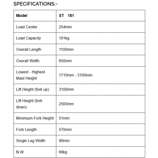 ST-181 Manual Lifting Material 181KG - 3100mm stroke ST-181 Manual Lifting Material 181KG - 3100mm stroke - Kapountalis