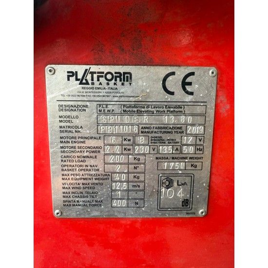 Platform Basket Spider 13.80 (MOD 2019) Tracked Hybrid Spider Aerial Work Platform up to 13.40m 200kg | Available for Rent Platform Basket Spider 13.80 (MOD 2019) Tracked Hybrid Spider Aerial Work Platform up to 13.40m 200kg | Available for Rent - Kapountalis