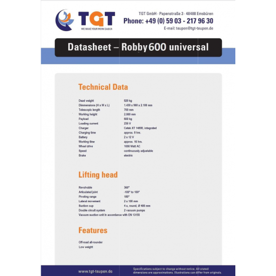 Glass lifter Robby 600 universal 600kg-2.9m - Kapountalis