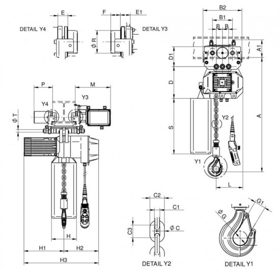 Bαρούλκο αλυσίδας 2000kg WR14 2 ταχυτήτων με ηλεκτρικό φορείο 380V - Kapountalis