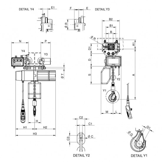 Chain hoist 2 speed with electric trolley 2000kg WR 380V Chain hoist 2 speed with electric trolley 2000kg WR 380V - Kapountalis