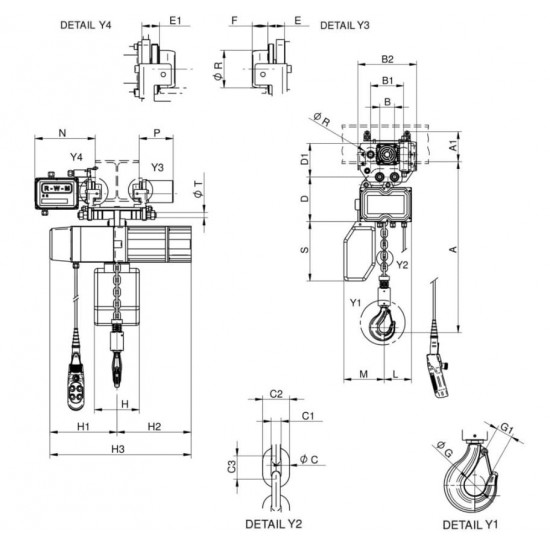 Bαρούλκο αλυσίδας 2000kg WR14 2 ταχυτήτων με ηλεκτρικό φορείο 380V - Kapountalis